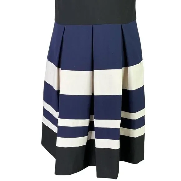 Lauren Ralph Lauren Fit Flare Dress Women 8 Blue Colorblock Stripes Sleeveless - Picture 3 of 7